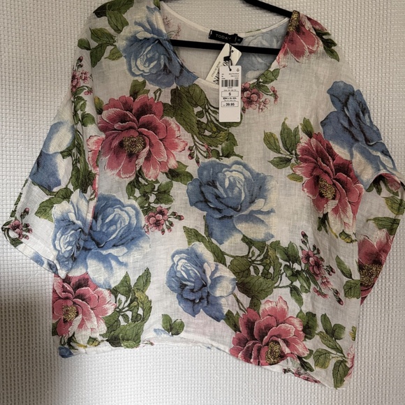 Linen Flowery Top/Blouse made in Italy - Picture 4 of 8
